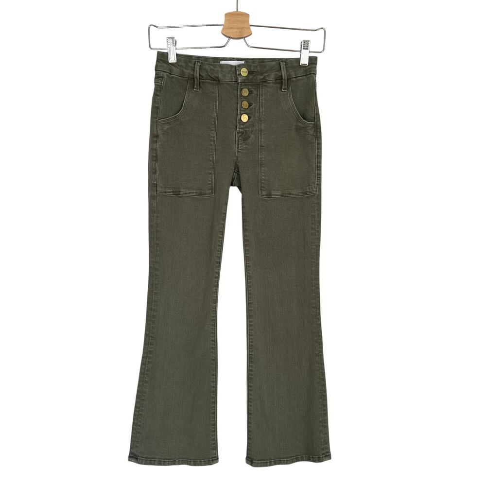 Frame Le Crop Mini Boot Jeans Army Green High Rise Stretch Denim 24 Kick Flare - Picture 3 of 13